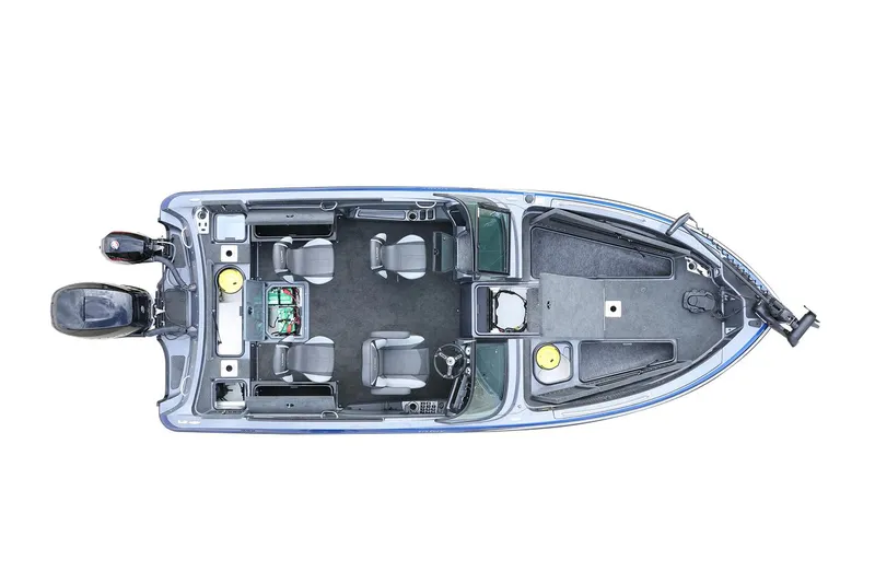Slide: The Image of 2026 Lund 219 Pro-V GL boat storage compartment with lock and warning label. - 39