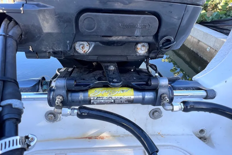 Slide: The Image of Close-up of 2013 Carolina Skiff 218 DLV boat engine components. - 15