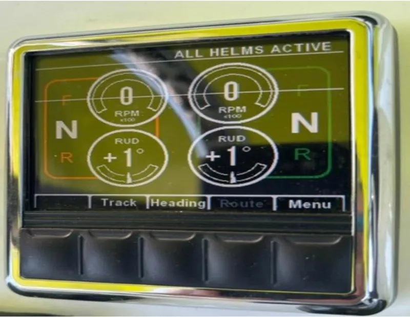 Slide: The Image of Boat control panel display with RPM and rudder angle indicators, Prowler 42, 2020 model. - 10
