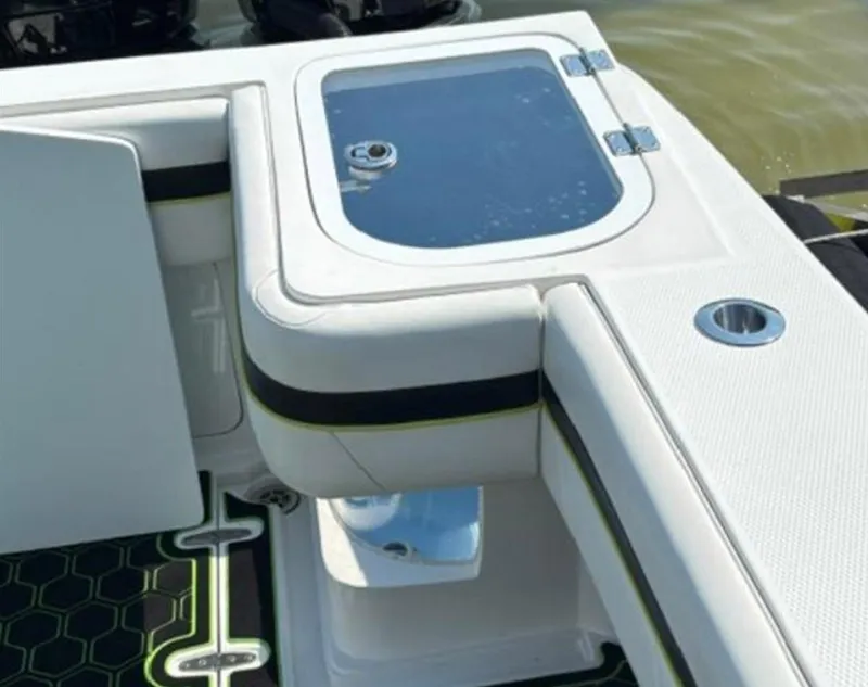 Slide: The Image of 2020 Prowler 42 boat interior with seating and storage compartment. - 20