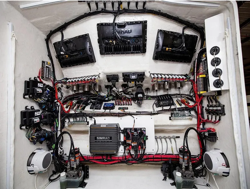 Slide: The Image of Electrical system of a 2020 Prowler 42, featuring complex wiring and components. - 33