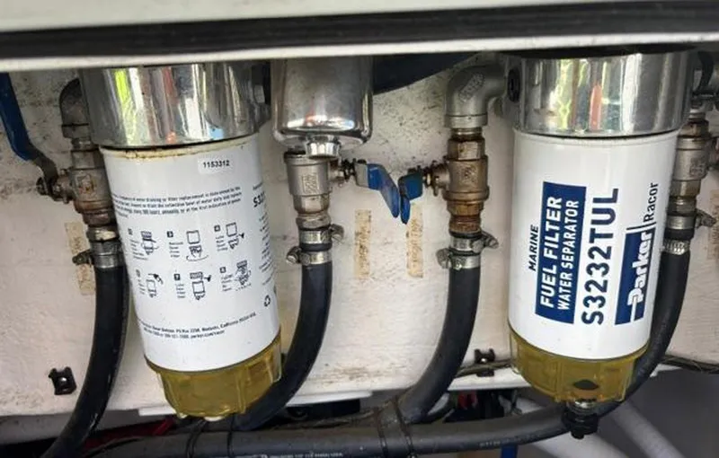 Slide: The Image of Marine fuel filter water separators in a 2020 Prowler 42 boat engine compartment. - 39