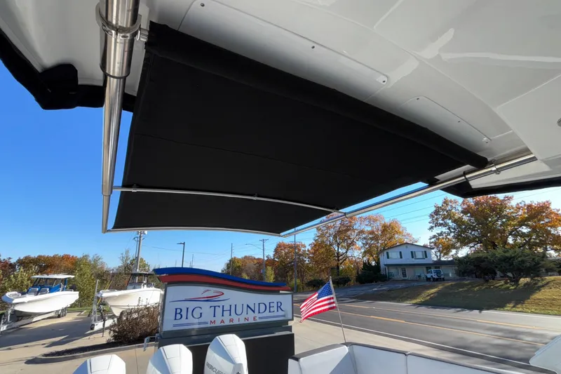 Slide: The Image of 2023 Monterey 385SS Super Sport boat with canopy at Big Thunder Marine. - 63