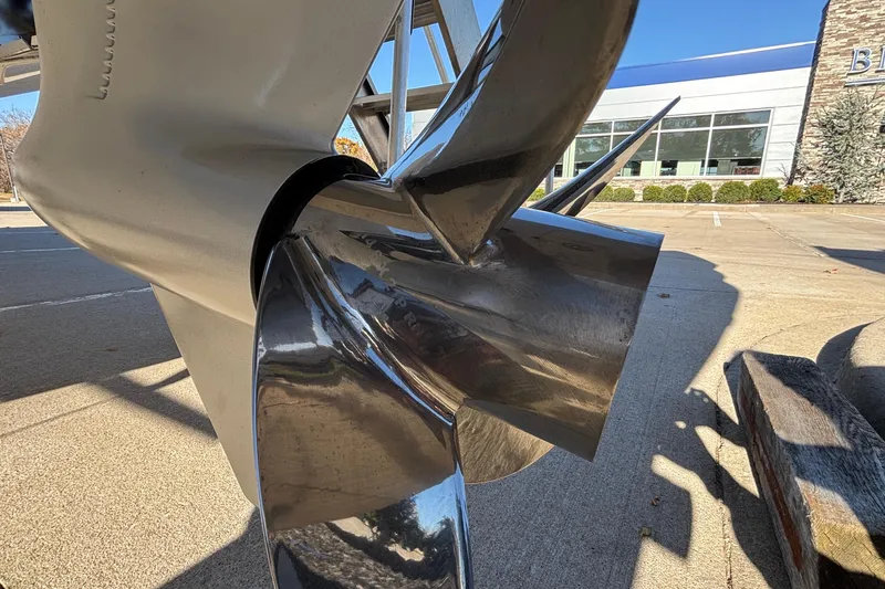 Slide: The Image of Close-up of a 2023 Monterey 385SS Super Sport boat propeller, showcasing its sleek design. - 70