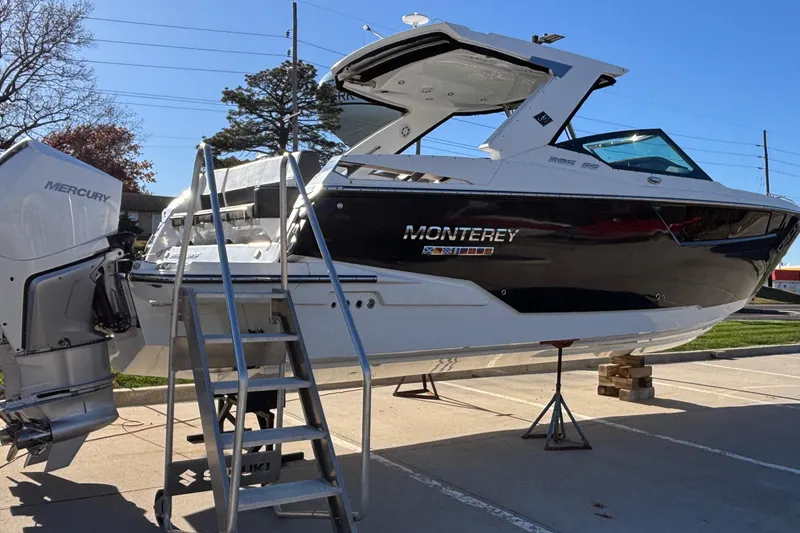 Slide: The Image of 2023 Monterey 385SS Super Sport boat with Mercury engine on display. - 74