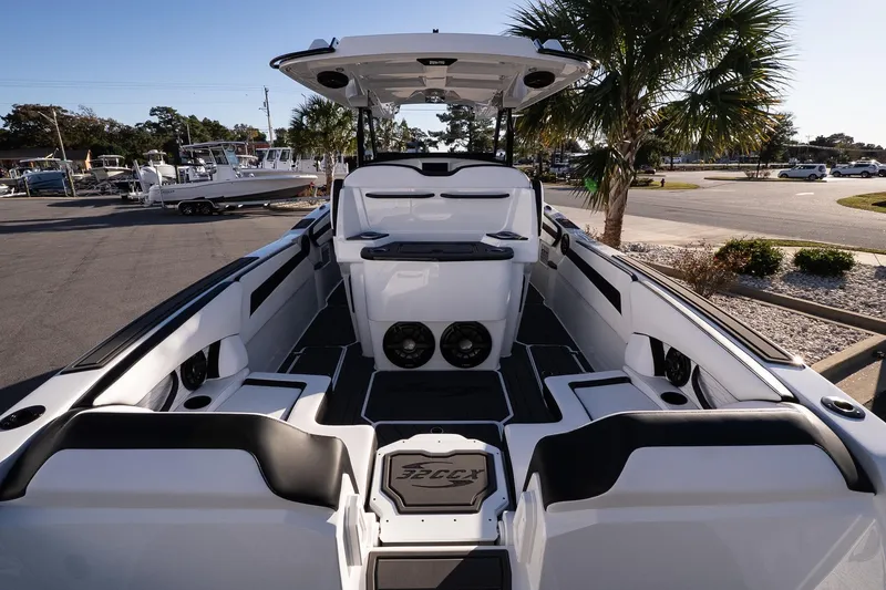 Slide: The Image of 2026 Sunsation 32 CCX boat interior with sleek seating and modern design. - 7