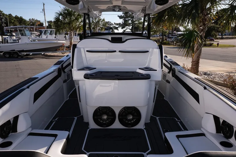 Slide: The Image of 2026 Sunsation 32 CCX boat interior with sleek seating and modern design. - 8