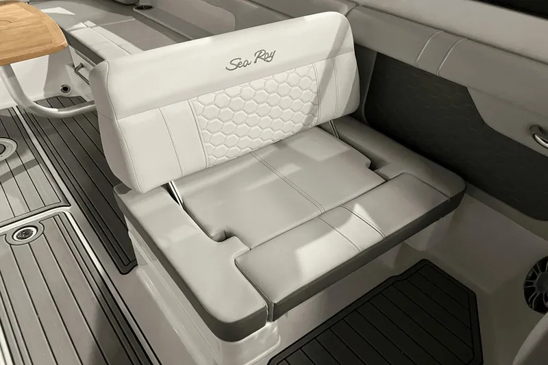 Slide: The Image of 2024 Sea Ray SDX 290 boat interior with luxurious seating and modern design. - 22