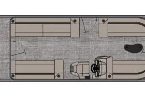 Slide: The Image of Top view of 2026 Avalon VLS Quad Lounge boat layout with seating and helm. - 7