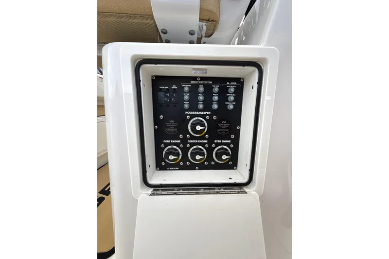 Slide: The Image of Control panel of 2023 Sportsman Open 352 Center Console boat. - 59