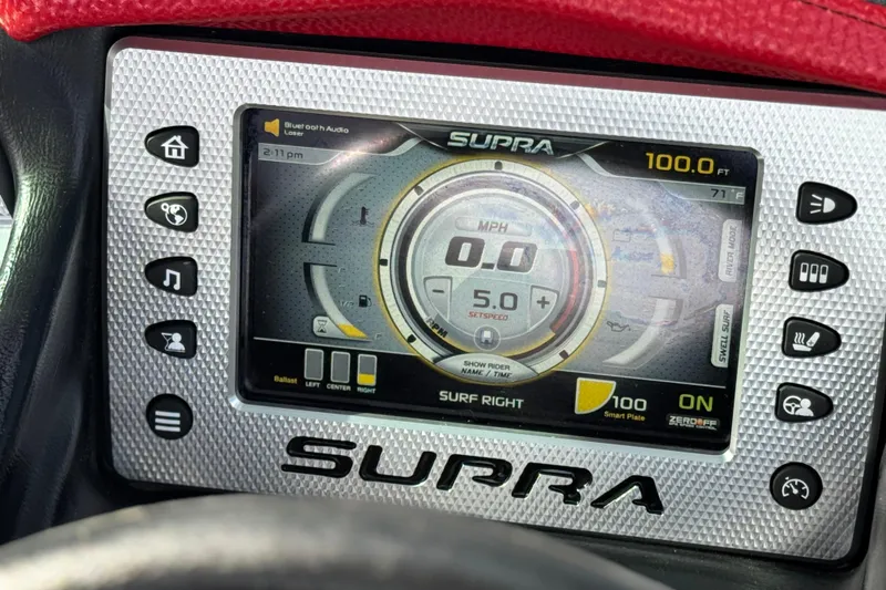 Slide: The Image of 2014 Supra SA350 dashboard display with speedometer and control buttons. - 34