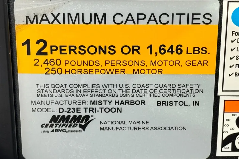 Slide: The Image of Maximum capacity label for Viaggio Diamante 23E, 2023 model, 12 persons or 1,646 lbs. - 30