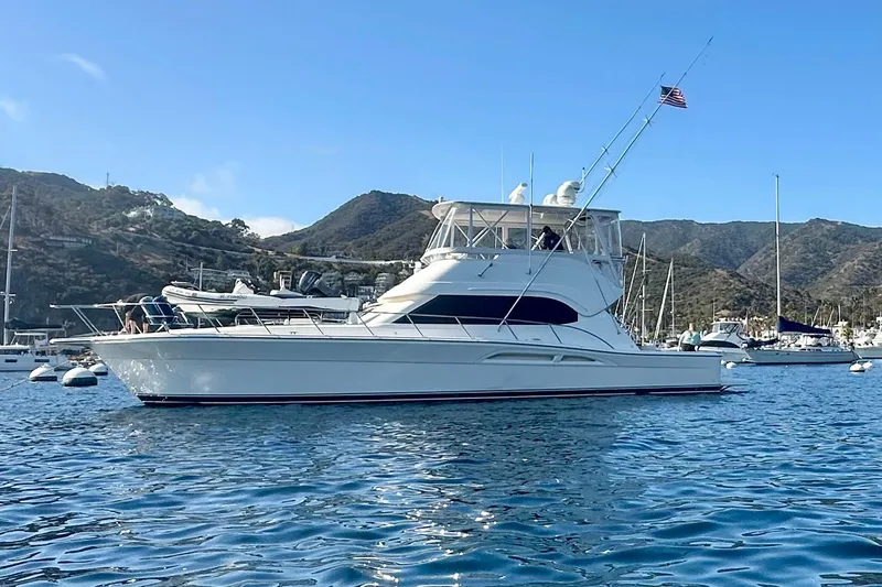 The Image of 2007 Riviera Sport Fisherman yacht on calm water with scenic mountain backdrop. - 0