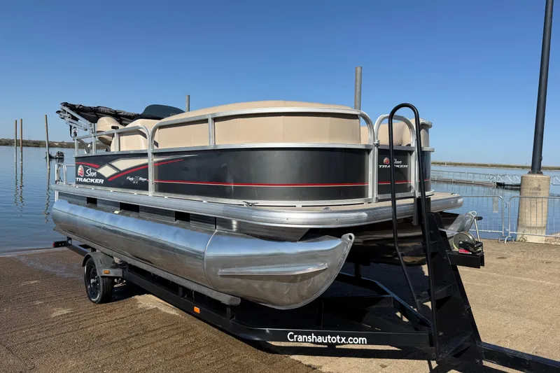 Slide: The Image of 2018 Sun Tracker Party Barge 18 DLX pontoon boat with Mercury outboard motor. - 42