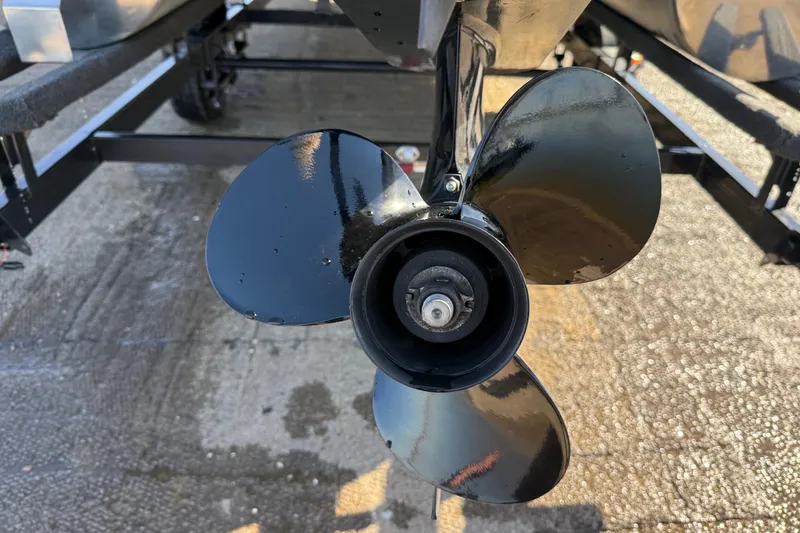 Slide: The Image of Close-up of a 2018 Sun Tracker Party Barge 18 DLX trailer winch handle. - 52