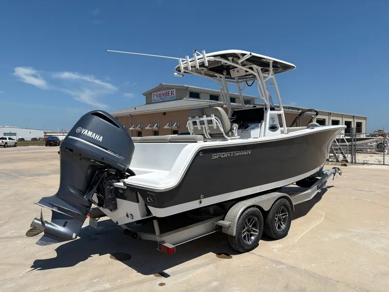 Slide: The Image of 2021 Sportsman Heritage 241 Center Console boat with Yamaha engine on trailer. - 8