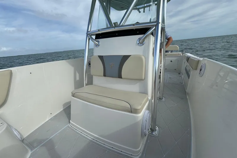 Slide: The Image of 2015 Century 2600 CC boat interior with seating, on open water. - 22