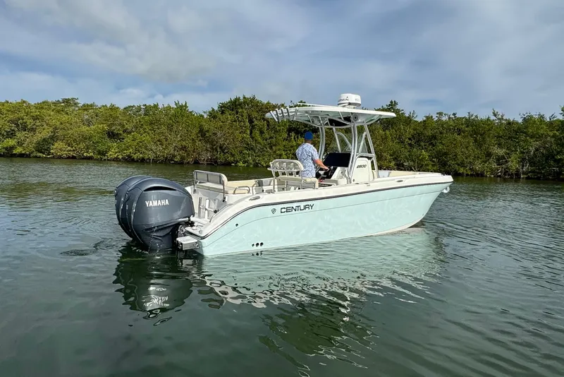 Slide: The Image of Century 2600 CC 2015 boat with Yamaha engine on calm water. - 4