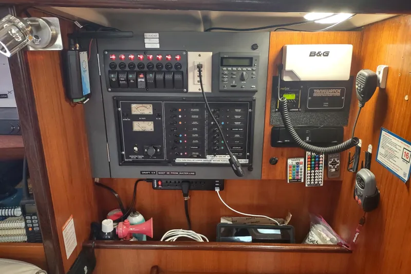 Slide: The Image of Interior of 1993 Beneteau Moorings 445 yacht kitchen with wood cabinetry and appliances. - 37