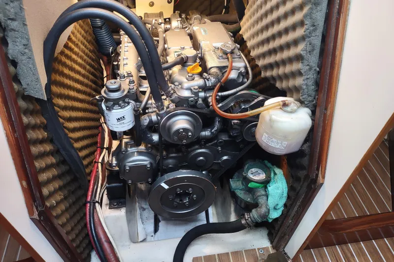 Slide: The Image of Control panel on a 1993 Beneteau Moorings 445 yacht with radio and tank alert system. - 43