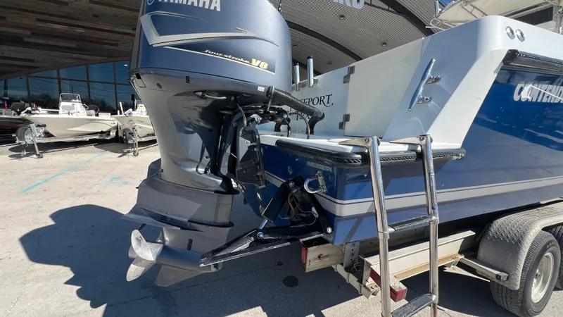 Slide: The Image of 2005 Contender 36 Open boat with Yamaha V8 engine on trailer. - 7