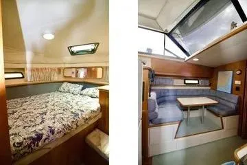 Slide: The Image of 1991 Carver 42 Aft Cabin Motor Yacht bathroom with toilet, sink, and shower. - 13