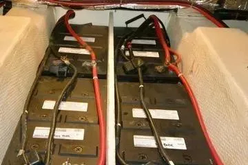 Slide: The Image of Battery compartment of 1991 Carver 42 Aft Cabin Motor Yacht with wiring. - 61