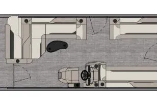 Slide: The Image of 2026 Avalon Venture Cruise Rear Bench layout with seating and steering console. - 10