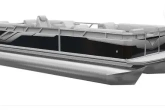 Slide: The Image of 2026 Avalon Venture Cruise Rear Bench pontoon boat, sleek design, comfortable seating, modern features. - 11