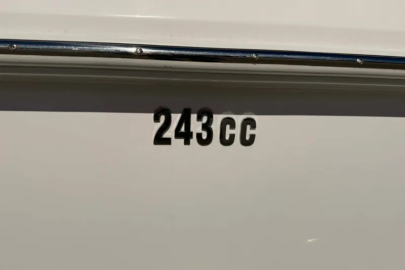 Slide: The Image of Everglades 243 Center Console boat, 2019 model, close-up of '243cc' marking. - 3