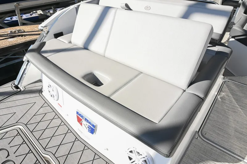 Slide: The Image of 2024 Cobalt R8 boat with luxurious rear seating and sleek design. - 11