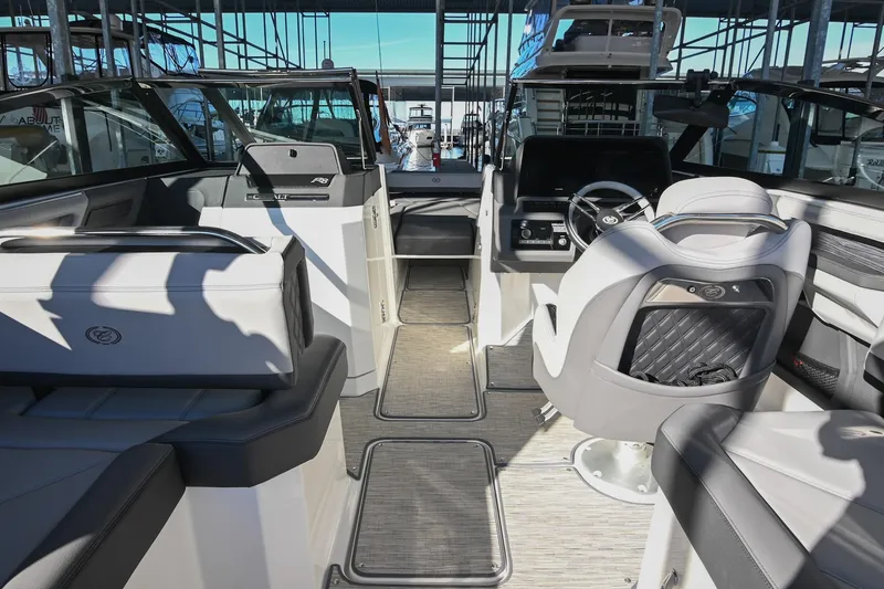 Slide: The Image of 2024 Cobalt R8 boat interior with luxurious seating and modern design. - 22