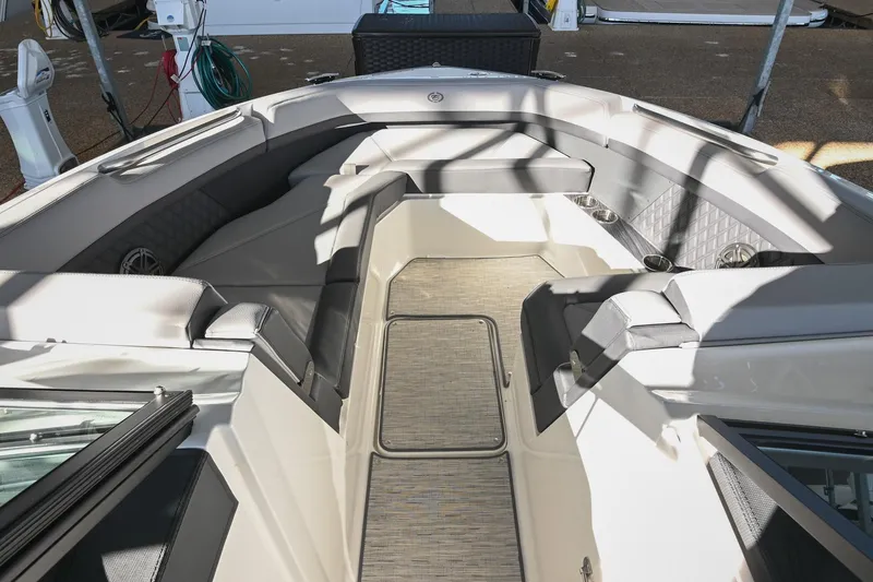 Slide: The Image of 2024 Cobalt R8 boat interior with sleek seating and modern design. - 38