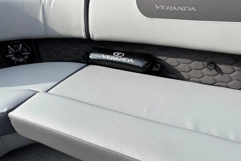 Slide: The Image of 2026 Veranda Relax VR 235 VLI boat interior with sleek seating and branded accents. - 15