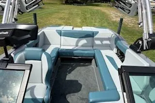 Slide: The Image of 2025 MasterCraft NXT22 boat interior with spacious seating and modern design. - 4