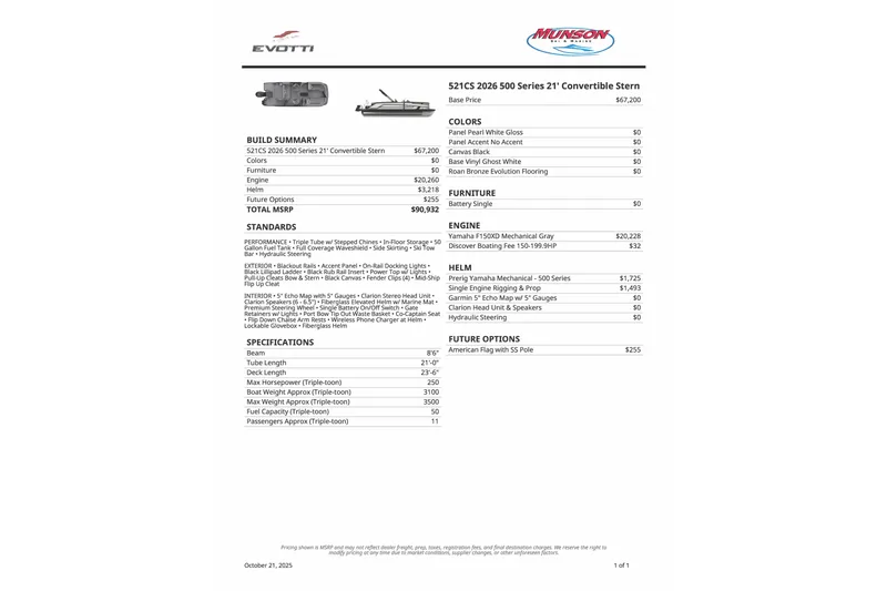 Slide: The Image of Alt text: "Evotti 521CS 2026 boat specifications and pricing details sheet." - 10