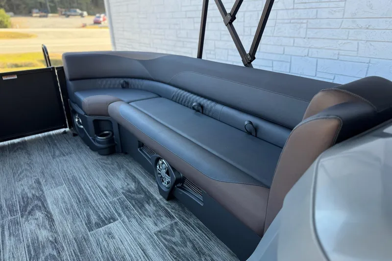 Slide: The Image of 2026 Avalon 2585 LSZ Entertainer boat interior with sleek seating and modern design. - 13