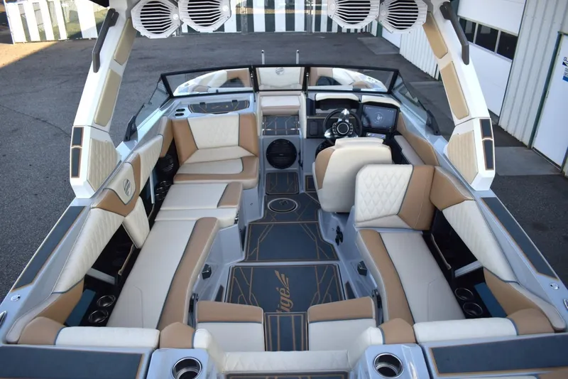 Slide: The Image of 2026 Tigé Z3 boat interior with luxurious seating and modern dashboard design. - 26