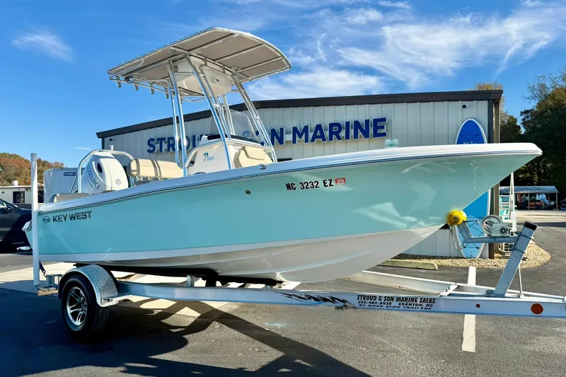 Slide: The Image of 2023 Key West 189 FS boat on trailer at Stroud Marine dealership. - 4