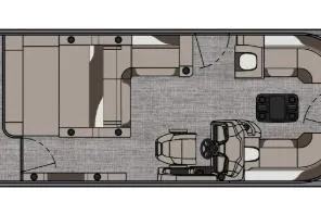 Slide: The Image of 2026 Avalon LSV VRL 2385 TripleToon with Patio Pad in showroom, side view. - 5