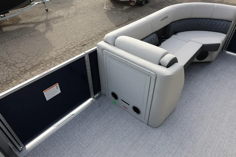 Slide: The Image of 2026 Harris CRUISER 230 SL pontoon boat with luxurious seating and modern design. - 33