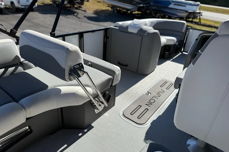 Slide: The Image of 2026 Avalon 2385 LSZ QLS boat interior with luxurious seating and modern design. - 12