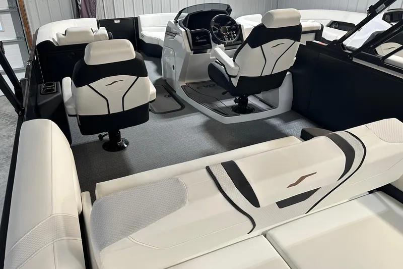Slide: The Image of Luxurious interior of 2026 Evotti 723 CS boat with modern seating and steering console. - 5
