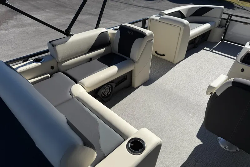 Slide: The Image of Luxurious seating on 2026 Avalon Venture 85 VRB 2385 pontoon boat, featuring modern design and comfort. - 17