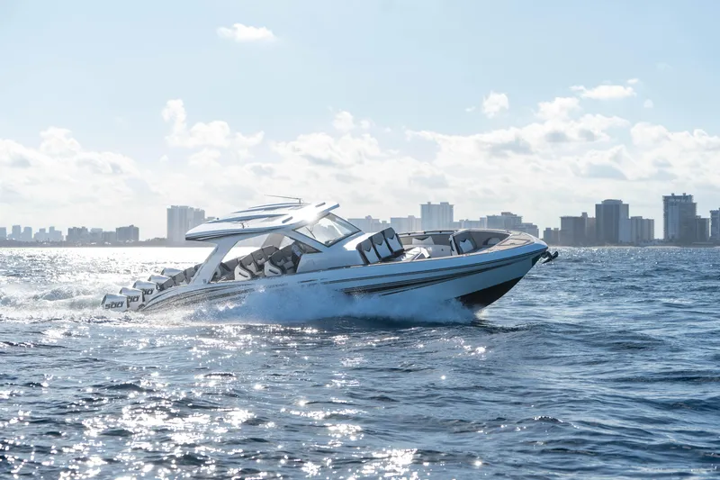 Slide: The Image of 2026 Deep Impact 449 Sport boat interior with sleek design and modern features. - 38