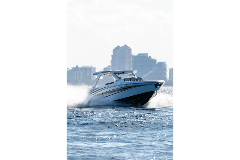 Slide: The Image of Luxurious 2026 Deep Impact 449 Sport boat interior with modern seating and ocean view. - 46