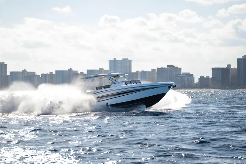 Slide: The Image of Cockpit of 2026 Deep Impact 449 Sport boat with advanced navigation and control systems. - 52