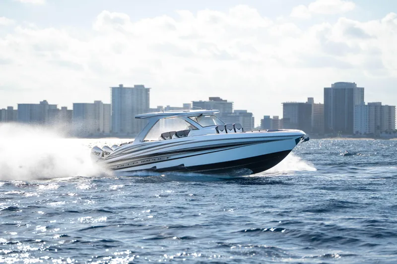 Slide: The Image of Luxurious 2026 Deep Impact 449 Sport boat interior with ocean view and modern seating. - 53