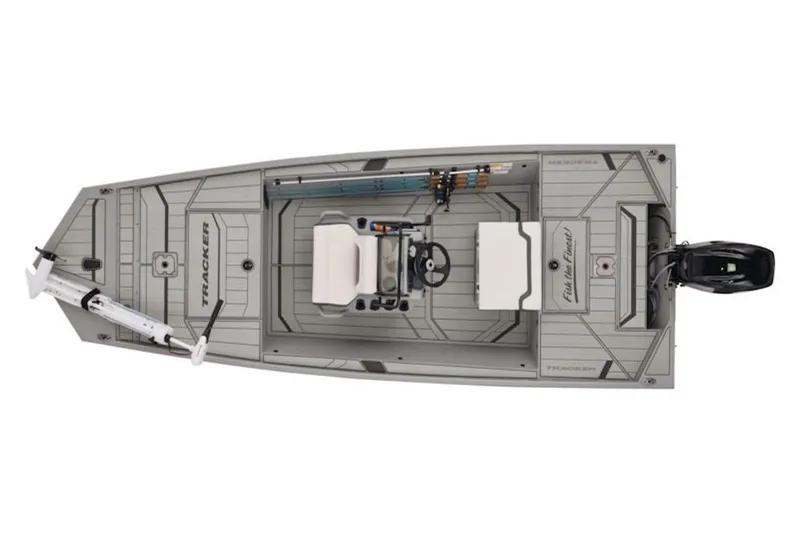 Slide: The Image of 2026 Tracker Bass Tracker Classic CC boat, top view, showcasing seating and fishing equipment. - 5