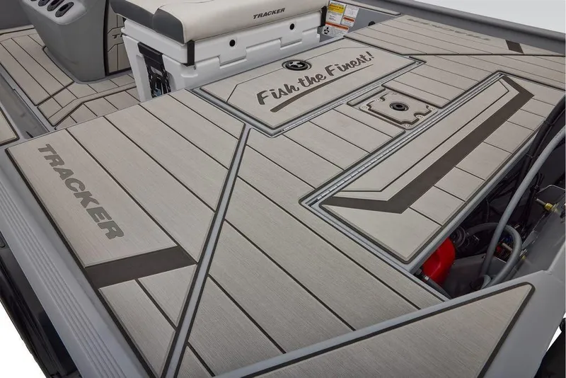 Slide: The Image of 2026 Tracker Bass Tracker Classic CC boat deck with "Fish the Finest" design. - 7